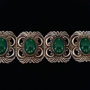 Early Mexican Sterling Green Onyx "Winged" Bracelet